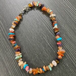Multi-Color Gemstone Chip Necklace - Casual Women’s Jewelry